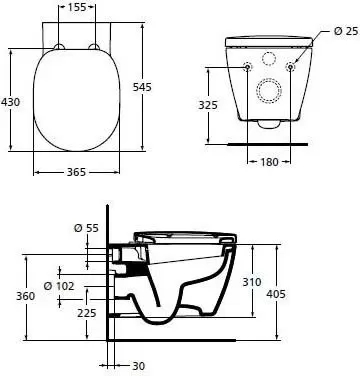 Ideal Standard W220101 CЕТ CONNECT подвесной унитаз E803501, крышка функцией плавного закрытия E712701, E233267 PROSYS ECO FRAME M Встраиваемая инсталляция