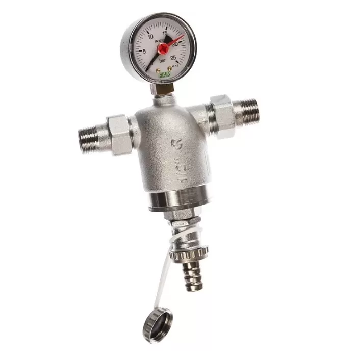 Фильтр FAR 1/2" НР, с манометром, 100мкм, Max: 95C, 25бар (FA 3944 12100)