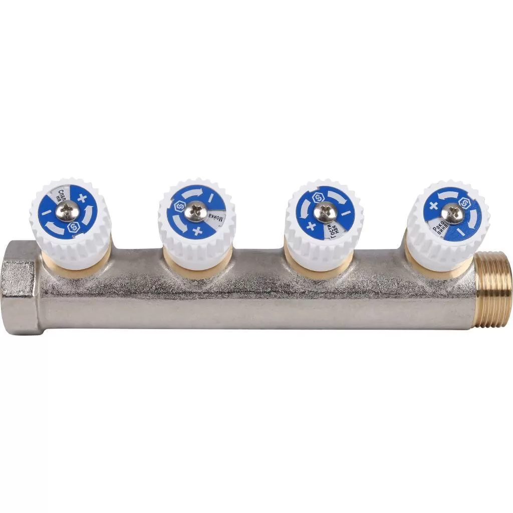 Коллектор STOUT распределительный 3/4", 4 отвода 1/2" (SMB 6851 341204)