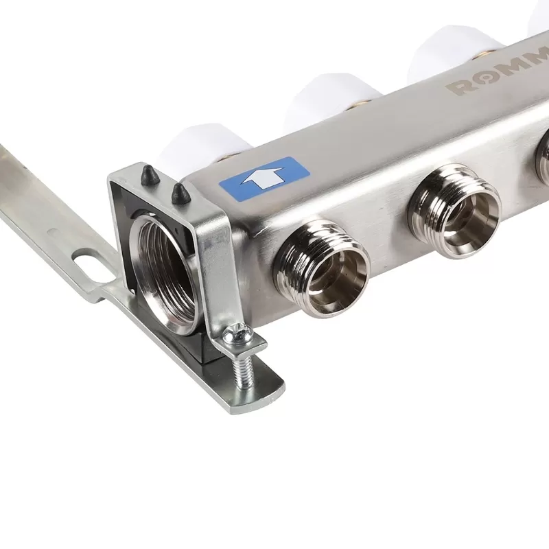 Коллектор Rommer 1"x3/4" на 4 контура с запорными клапанами (нерж. сталь) (RMS-3201-000004)