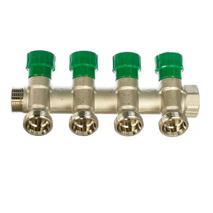 Коллектор модульный Elsen 3/4", 4 отвода -3/4" ЕК с вентилями , латунь (EMW01.04T)