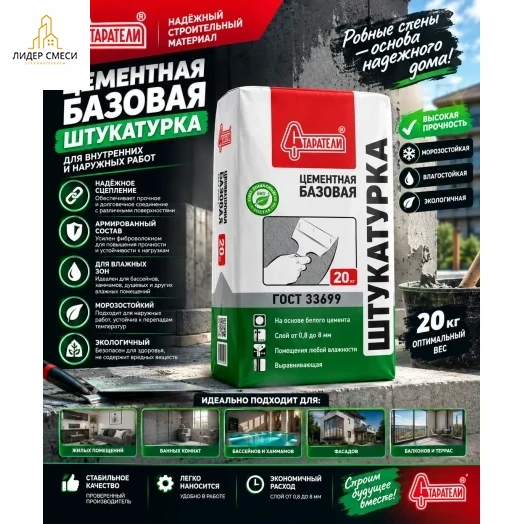 Шпаклевка цементная Старатели базовая 20 кг Шпаклевка цементная Старатели базовая 20 кг