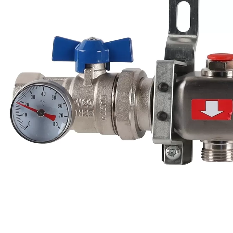 Коллектор Rommer 1"x3/4" на 10 контуров с запорными клапанами в сборе (нерж. сталь) (RMS-3210-000010) Коллектор Rommer 1"x3/4" на 10 контуров с запорными клапанами в сборе (нерж. сталь) (RMS-3210-000010)