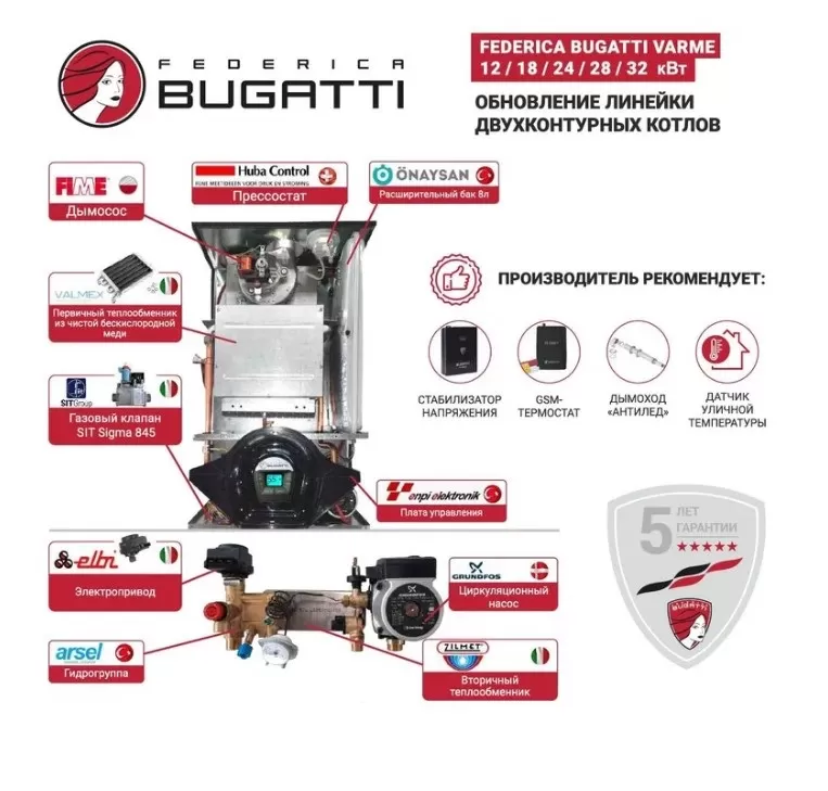 Котел газовый настенный Federica Bugatti VARME 24B одноконтурный Котел газовый настенный Federica Bugatti VARME 24B одноконтурный