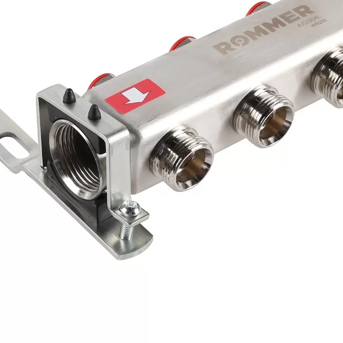 Коллектор Rommer 1"x3/4" на 4 контура с запорными клапанами (нерж. сталь) (RMS-3200-000004)