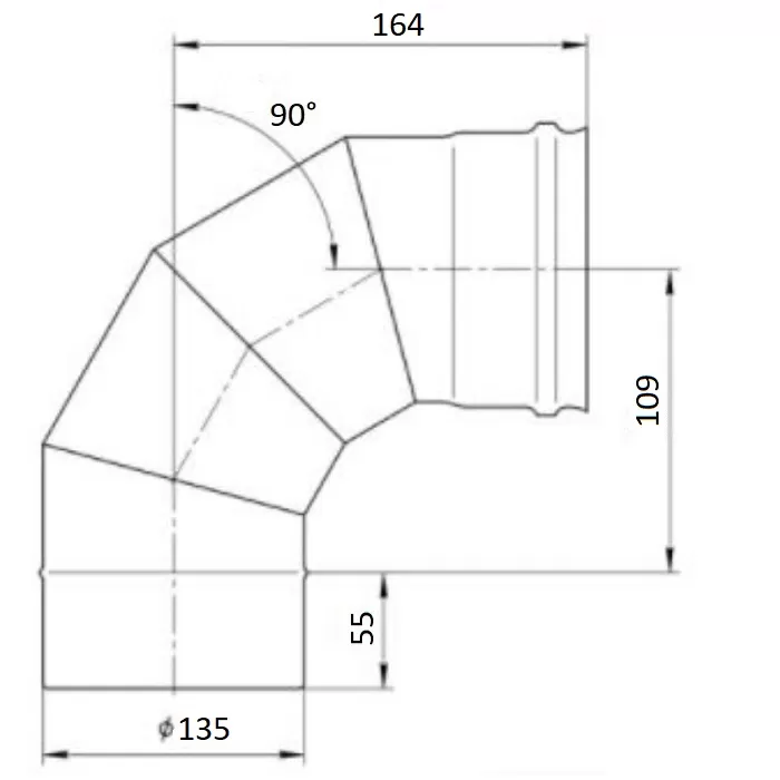Колено угол 90° Ferrum (430/0,5 мм) Ф135 Колено угол 90° Ferrum (430/0,5 мм) Ф135