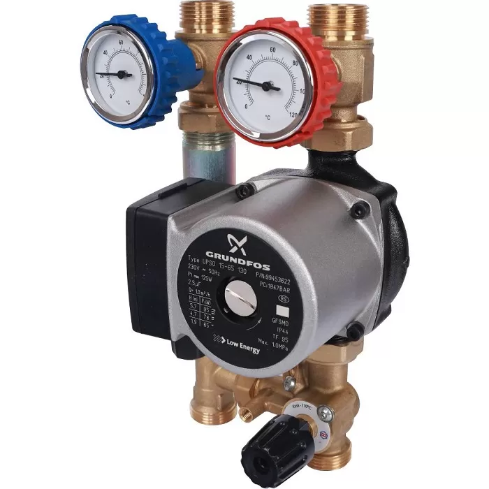 Насосная группа Stout SDG-0007 с 3-х ходовым приводным смесителем 3/4" с насосом Grundfos UPSO 15-65 130 (SDG-0007-002002)