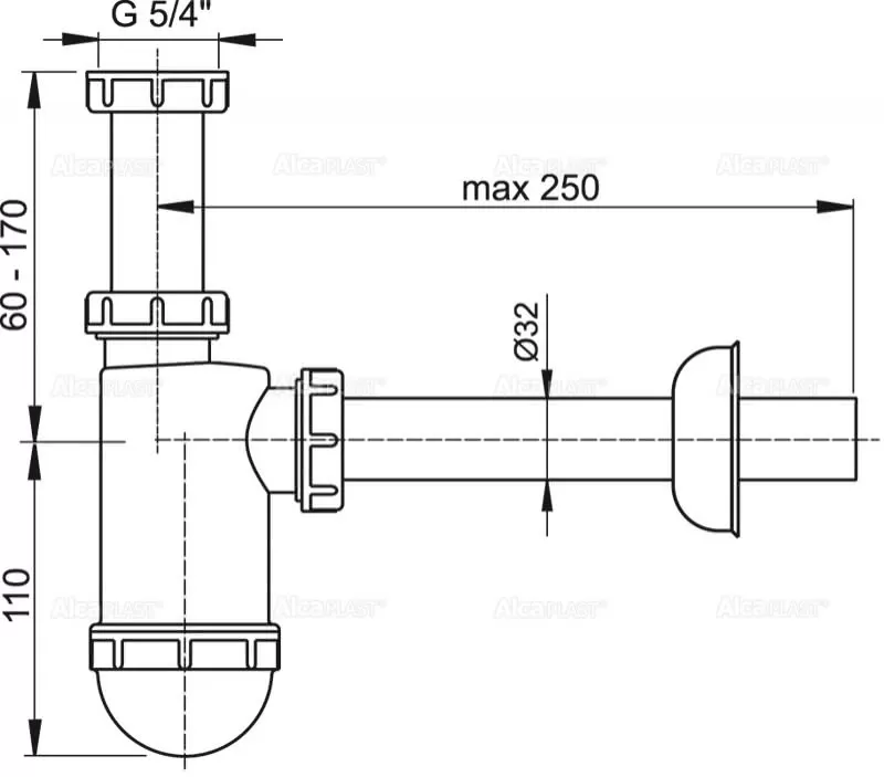 Сифон для раковины AlcaPlast (A430) (32 мм)
