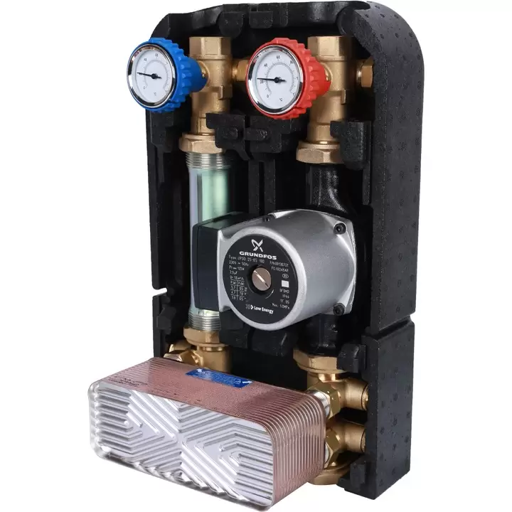 Насосная группа STOUT с теплообменником 28 пластин,с насосом Grundfos UPSO 25-65 в теплоизоляции (арт. SDG-0038-282502)