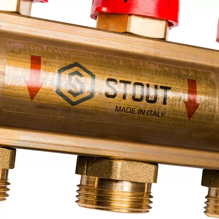 Распределительный коллектор Stout из латуни с расходомерами 8 выходов (арт. SMB 0473 000008) Распределительный коллектор Stout из латуни с расходомерами 8 выходов (арт. SMB 0473 000008)