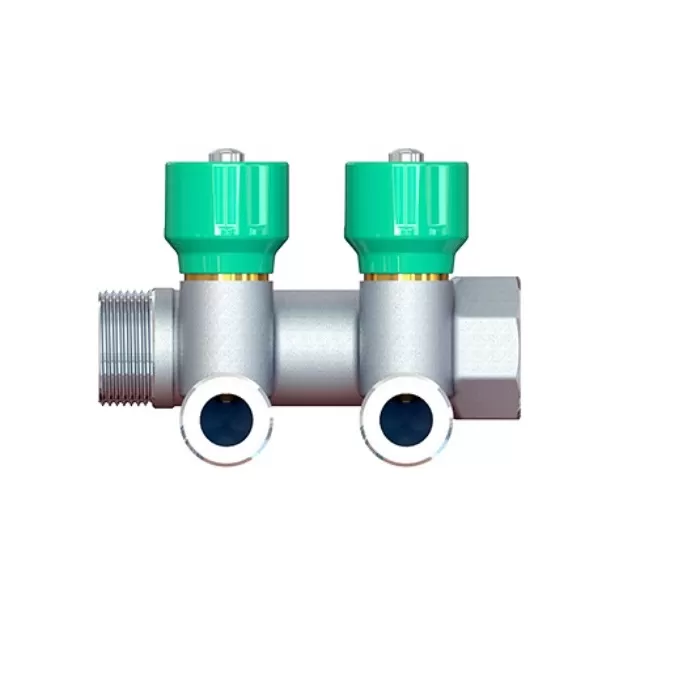 Коллектор модульный Elsen 3/4", 2 отвода -1/2" НР ПУ с вентилями , латунь (EMW03.02T)