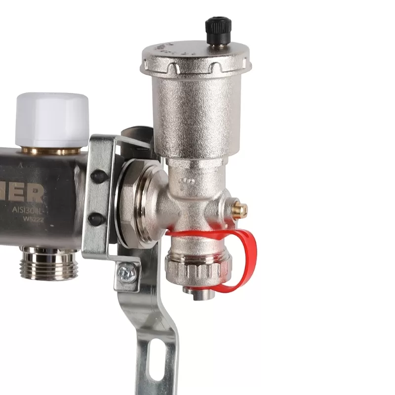 Коллектор Rommer 1"x3/4" на 2 контура с запорными клапанами в сборе (нерж. сталь) (RMS-3210-000002)