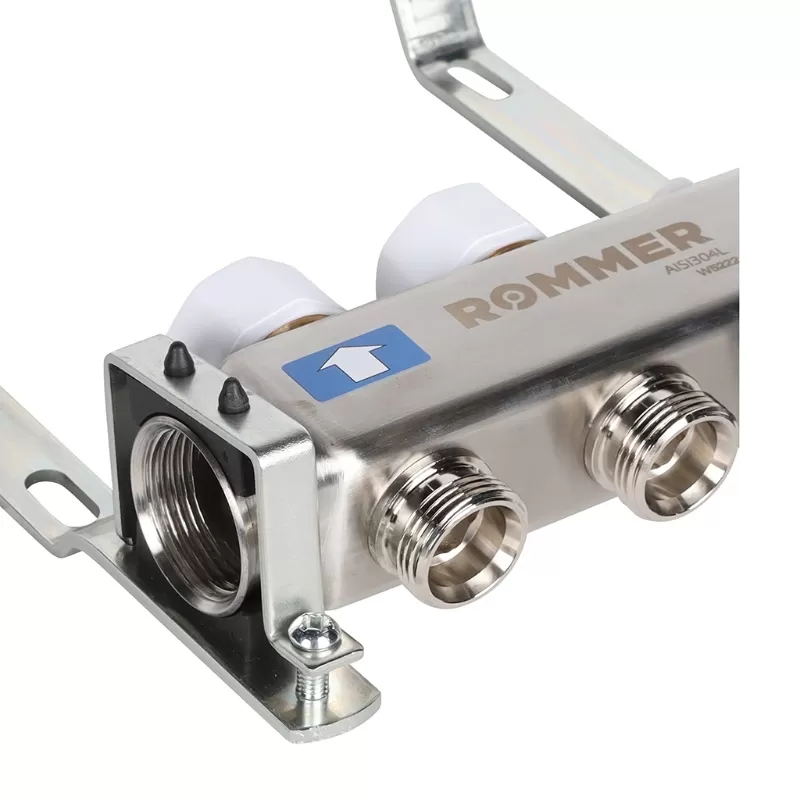 Коллектор Rommer 1"x3/4" на 2 контура с запорными клапанами (нерж. сталь) (RMS-3201-000002) Коллектор Rommer 1"x3/4" на 2 контура с запорными клапанами (нерж. сталь) (RMS-3201-000002)