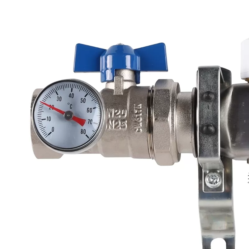 Коллектор Rommer 1"x3/4" на 2 контура с запорными клапанами в сборе (нерж. сталь) (RMS-3210-000002)