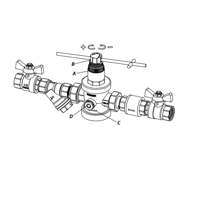 Редуктор давления Rommer 1 1/4" PN25 с выходом под манометр, внутренняя резьба (RVS-0008-000032) Редуктор давления Rommer 1 1/4" PN25 с выходом под манометр, внутренняя резьба (RVS-0008-000032)