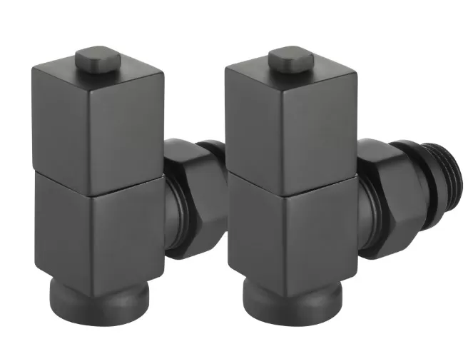 Набор дизайн-вентилей Royal Thermo CUBE, угловой (черный) 1/2" (RTE 56.0009)