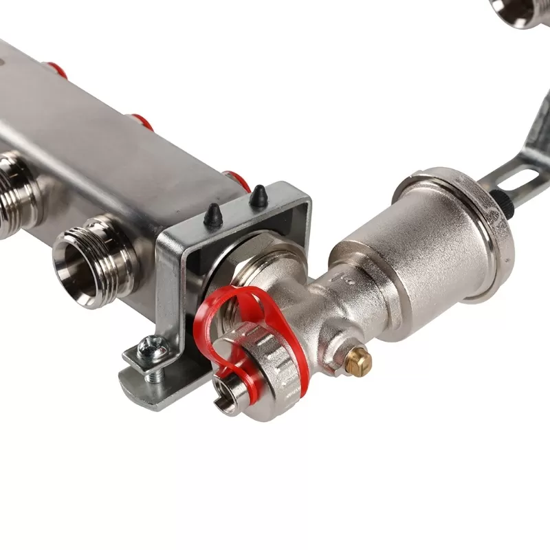 Коллектор Rommer 1"x3/4" на 6 контуров с запорными клапанами в сборе (нерж. сталь) (RMS-3210-000006)