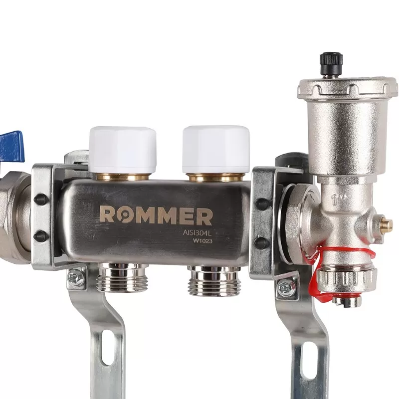 Коллектор Rommer 1"x3/4" на 2 контура с расходомерами в сборе (нерж. сталь) (RMS-1210-000002) Коллектор Rommer 1"x3/4" на 2 контура с расходомерами в сборе (нерж. сталь) (RMS-1210-000002)