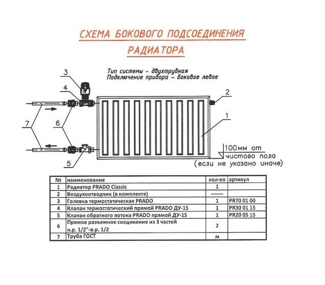 Радиатор стальной панельный PRADO Classic C10 400х1100 с боковым подключением