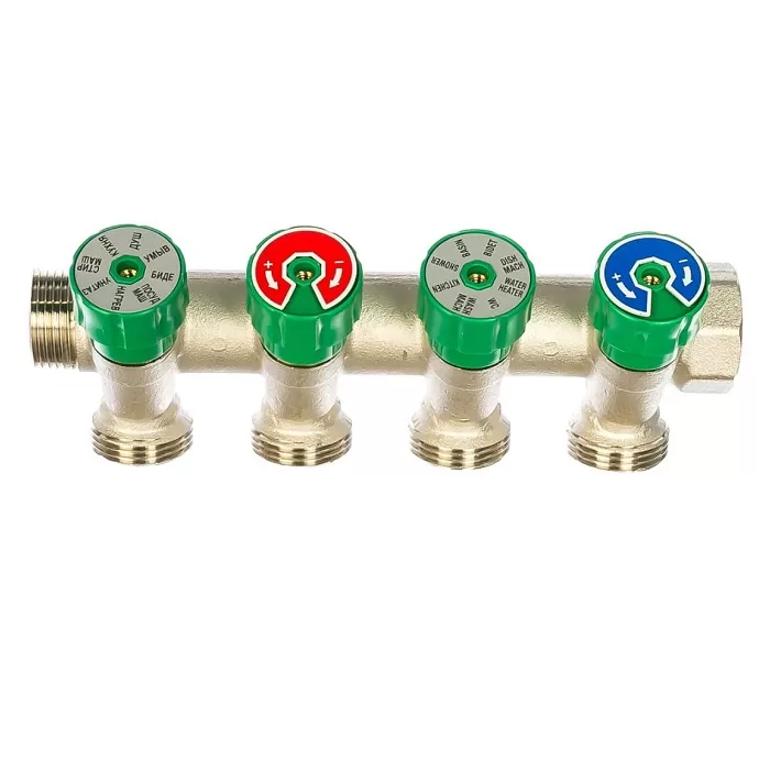 Коллектор модульный Elsen 3/4", 4 отвода -3/4" ЕК с вентилями , латунь (EMW01.04T)