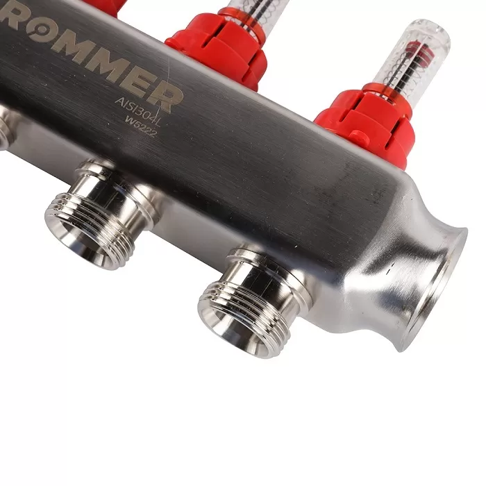Коллектор Rommer 1"x3/4" на 4 контура с расходомерами (нерж. сталь) (RMS-1200-000004) Коллектор Rommer 1"x3/4" на 4 контура с расходомерами (нерж. сталь) (RMS-1200-000004)