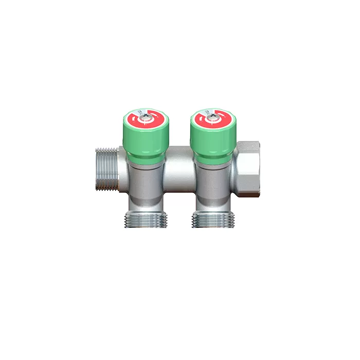 Коллектор модульный Elsen 1", 2 отвода -3/4" ЕК с вентилями , латунь (EMW02.02T)