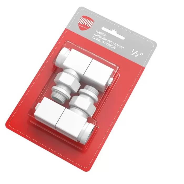 Набор дизайн-вентилей Royal Thermo CUBE, угловой (белый) 1/2" (RTE 56.0007)