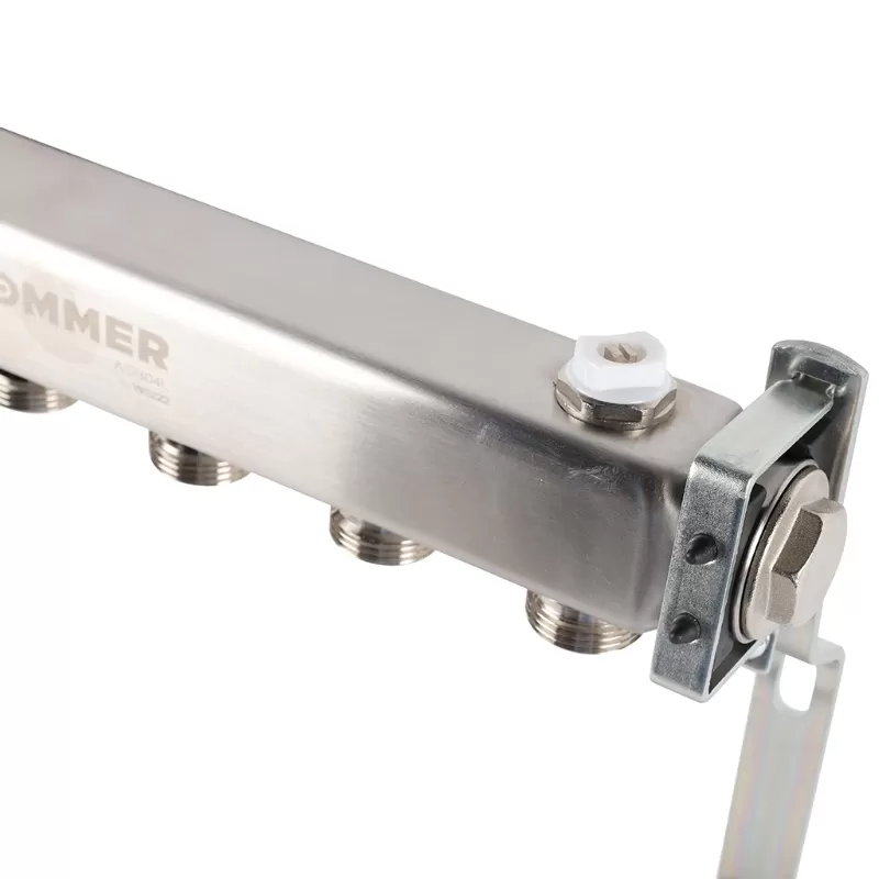 Коллектор Rommer 1"x3/4" на 6 контуров для радиаторной разводки (нерж. сталь) (RMS-4401-000006)