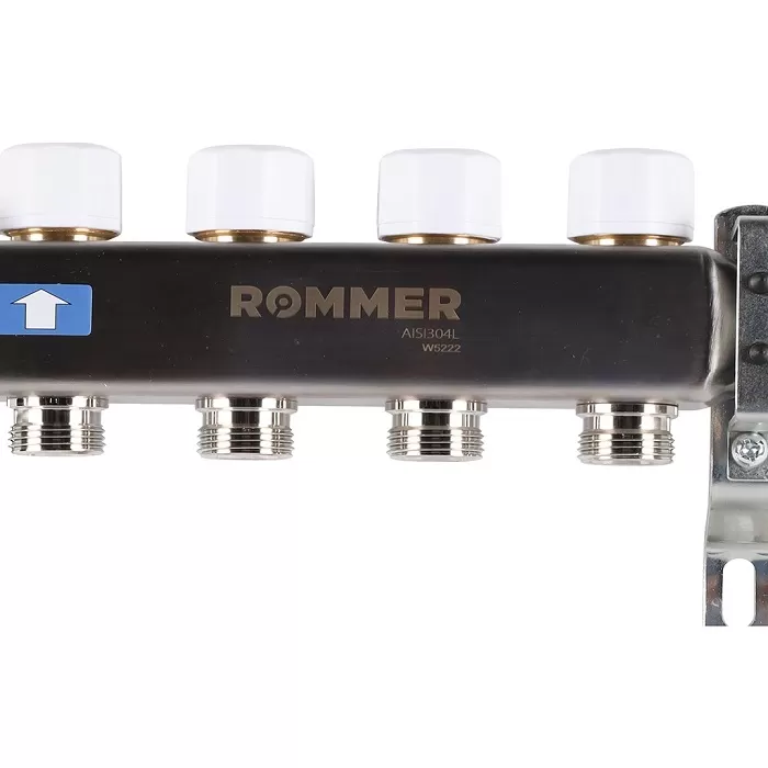 Коллектор Rommer 1"x3/4" на 4 контура с расходомерами (нерж. сталь) (RMS-1200-000004) Коллектор Rommer 1"x3/4" на 4 контура с расходомерами (нерж. сталь) (RMS-1200-000004)