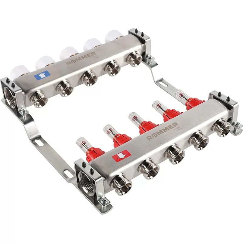 Коллектор Rommer 1"x3/4" на 5 контуров с расходомерами (нерж. сталь) (RMS-1200-000005) Коллектор Rommer 1"x3/4" на 5 контуров с расходомерами (нерж. сталь) (RMS-1200-000005)