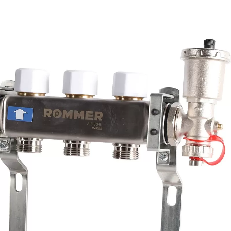 Коллектор Rommer 1"x3/4" на 3 контура с расходомерами в сборе (нерж. сталь) (RMS-1210-000003)