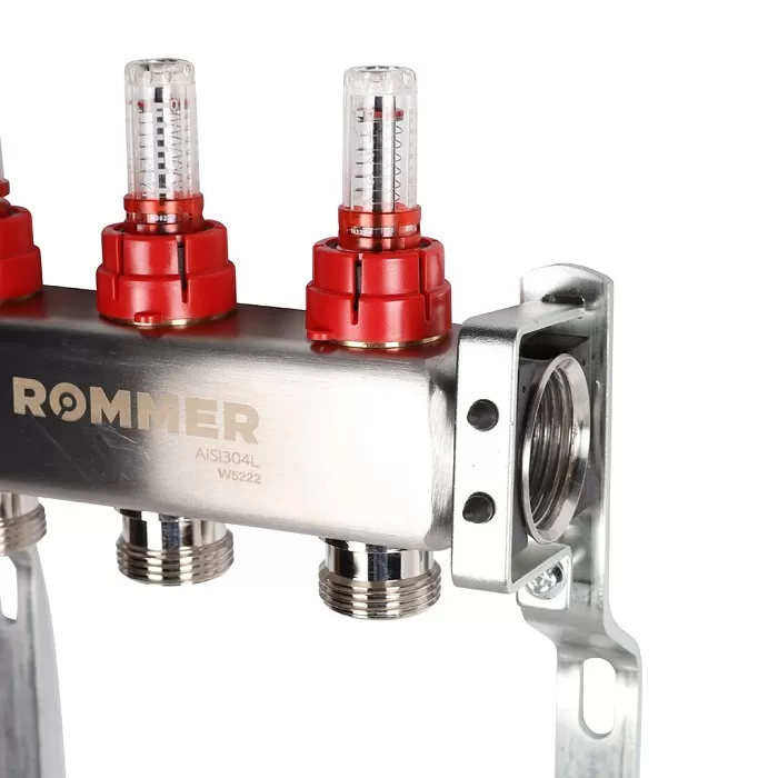 Коллектор Rommer 1"x3/4" на 3 контура с расходомерами (нерж. сталь) (RMS-1200-000003) Коллектор Rommer 1"x3/4" на 3 контура с расходомерами (нерж. сталь) (RMS-1200-000003)