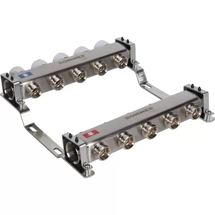 Коллектор Rommer 1"x3/4" на 5 контуров с запорными клапанами (нерж. сталь) (RMS-3200-000005) Коллектор Rommer 1"x3/4" на 5 контуров с запорными клапанами (нерж. сталь) (RMS-3200-000005)