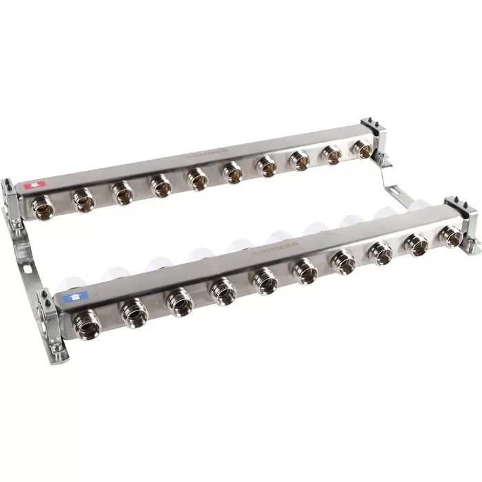 Коллектор Rommer 1"x3/4" на 10 контуров с запорными клапанами (нерж. сталь) (RMS-3200-000010) Коллектор Rommer 1"x3/4" на 10 контуров с запорными клапанами (нерж. сталь) (RMS-3200-000010)