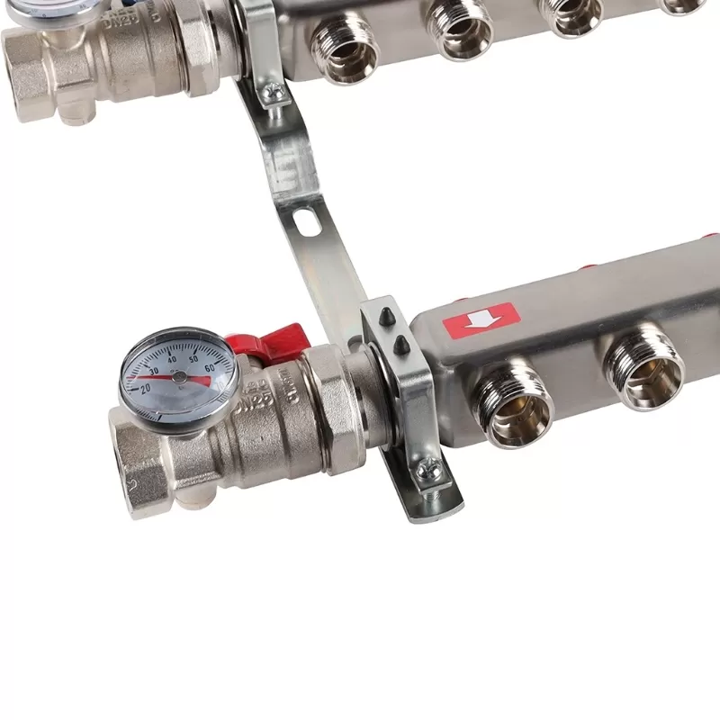 Коллектор Rommer 1"x3/4" на 11 контуров с запорными клапанами в сборе (нерж. сталь) (RMS-3210-000011)
