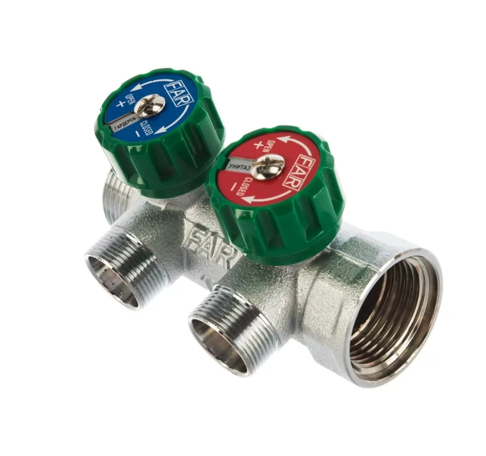 Коллектор FAR 1"х3/4" на 2 отвода евроконус (ВР-НР) (FK 3821 134)