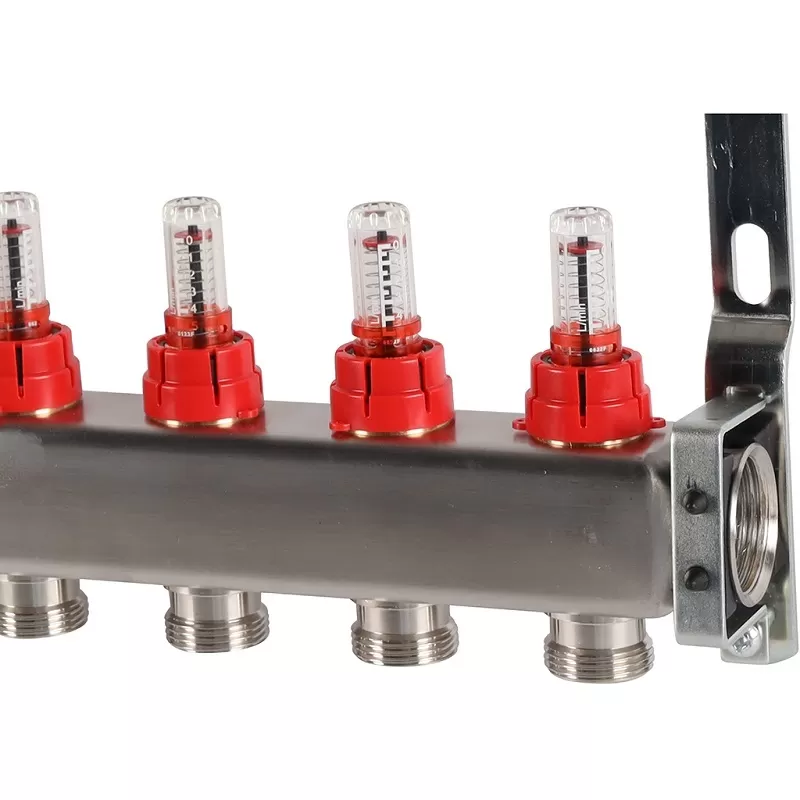 Коллектор Rommer 1"x3/4" на 9 контуров с расходомерами (нерж. сталь) (RMS-1200-000009)