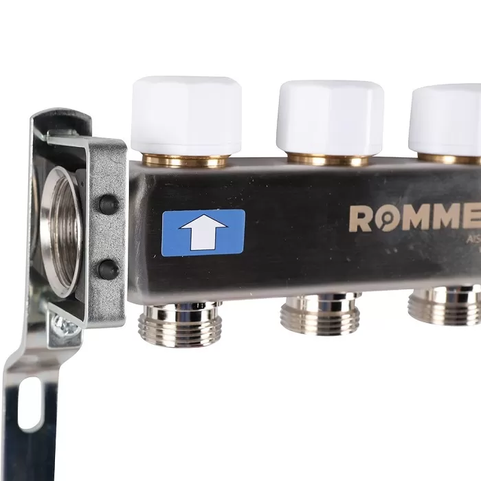 Коллектор Rommer 1"x3/4" на 4 контура с расходомерами (нерж. сталь) (RMS-1200-000004) Коллектор Rommer 1"x3/4" на 4 контура с расходомерами (нерж. сталь) (RMS-1200-000004)