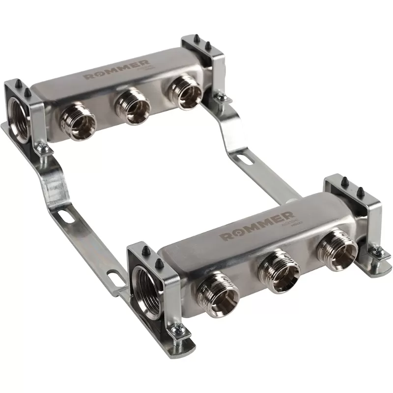 Коллектор Rommer 1"x3/4" на 3 контура для радиаторной разводки (нерж. сталь) (RMS-4401-000003) Коллектор Rommer 1"x3/4" на 3 контура для радиаторной разводки (нерж. сталь) (RMS-4401-000003)