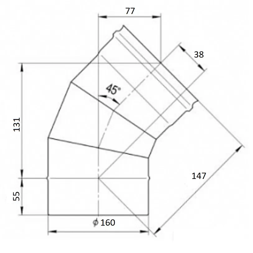 Колено 3 сек. угол 135° Ferrum (430/0,5 мм) Ф160
