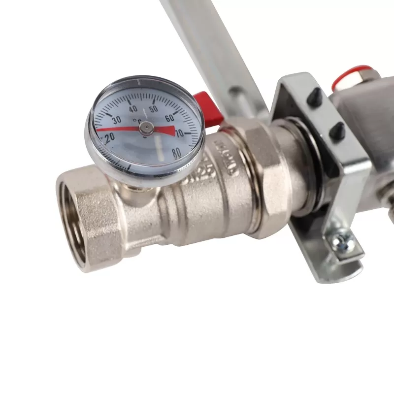 Коллектор Rommer 1"x3/4" на 5 контуров с запорными клапанами в сборе (нерж. сталь) (RMS-3210-000005) Коллектор Rommer 1"x3/4" на 5 контуров с запорными клапанами в сборе (нерж. сталь) (RMS-3210-000005)