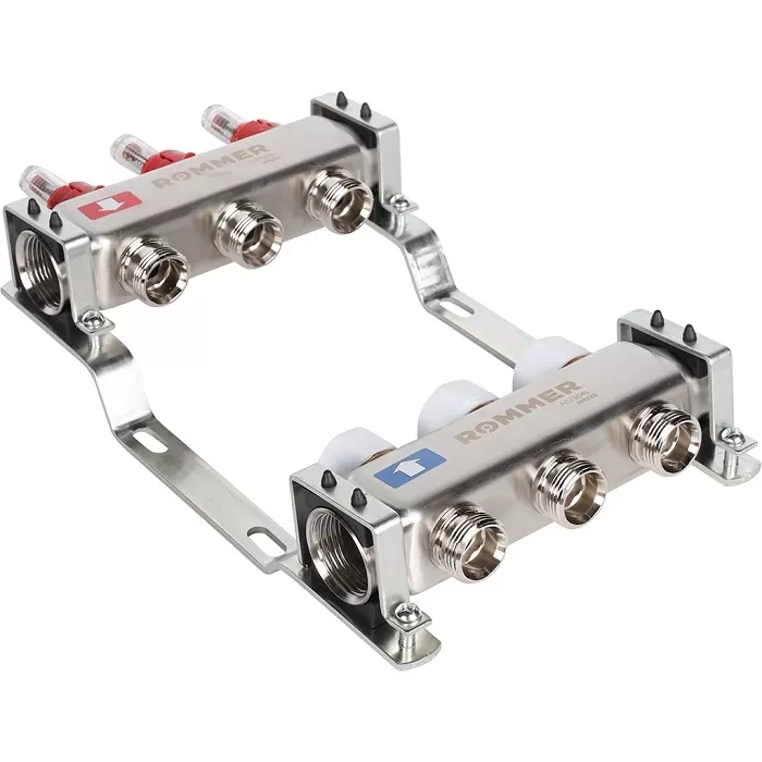 Коллектор Rommer 1"x3/4" на 3 контура с расходомерами (нерж. сталь) (RMS-1200-000003) Коллектор Rommer 1"x3/4" на 3 контура с расходомерами (нерж. сталь) (RMS-1200-000003)