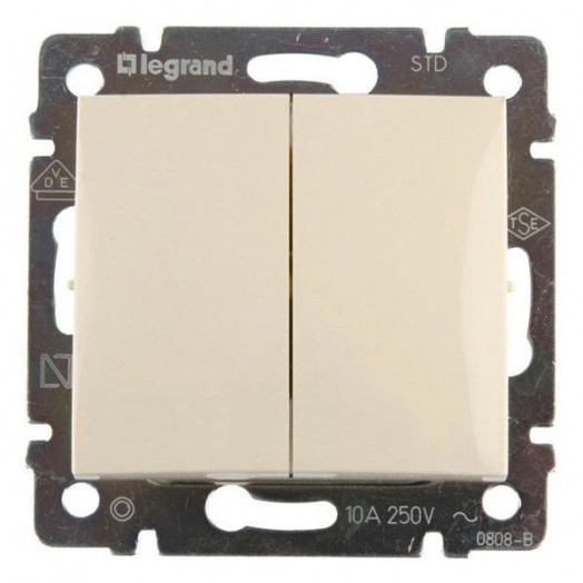 Выключатель Legrand Valena двухклавишный проходной слоновая кость Выключатель Legrand Valena двухклавишный проходной слоновая кость