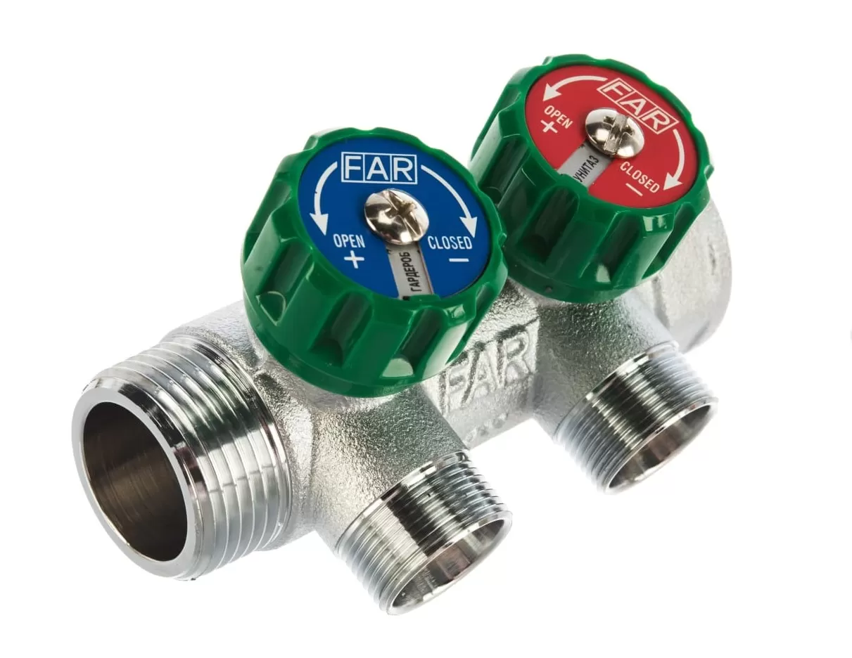 Коллектор FAR 1"х3/4" на 2 отвода, плоское уплотнение (ВР-НР) (FK 3821 134TP)