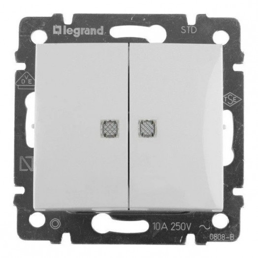 Выключатель Legrand Valena двухклавишный с подсветкой белый