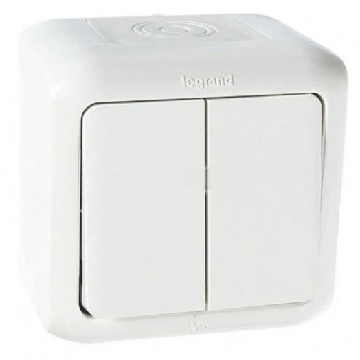 Выключатель Legrand Quteo двухклавишный IP 44 белый Выключатель Legrand Quteo двухклавишный IP 44 белый