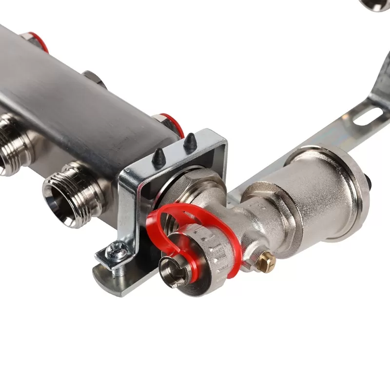 Коллектор Rommer 1"x3/4" на 11 контуров с запорными клапанами в сборе (нерж. сталь) (RMS-3210-000011)