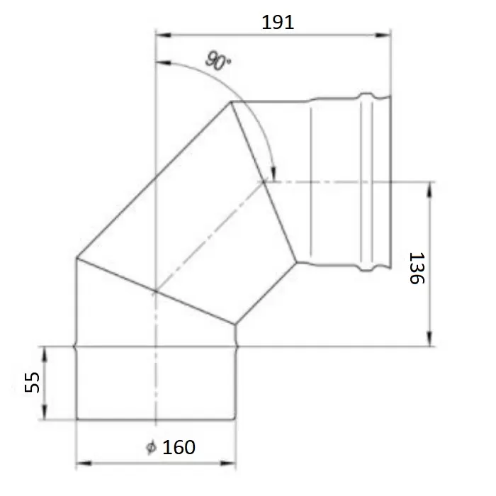Колено угол 90° Ferrum (430/0,5 мм) Ф180 Колено угол 90° Ferrum (430/0,5 мм) Ф180