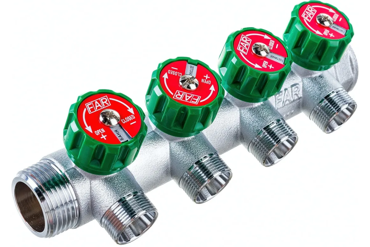 Коллектор FAR 1"х3/4" на 4 отвода, плоское уплотнение (ВР-НР) (FK 3824 134TP)