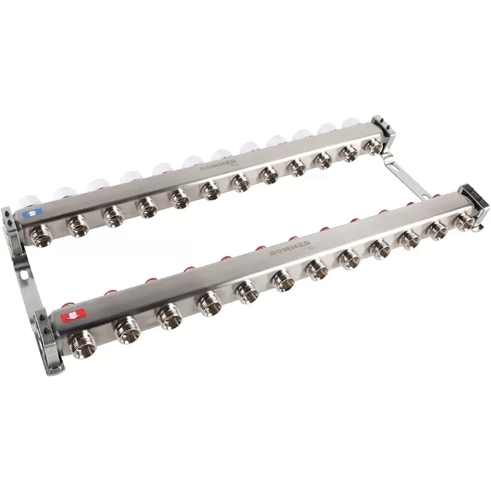 Коллектор Rommer 1"x3/4" на 12 контуров с запорными клапанами (нерж. сталь) (RMS-3200-000012) Коллектор Rommer 1"x3/4" на 12 контуров с запорными клапанами (нерж. сталь) (RMS-3200-000012)